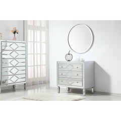 Accent Chest, 3 Drawers, Rubberwood, Mirrored Antique Silver Finish