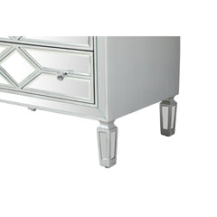 Accent Chest, 3 Drawers, Rubberwood, Mirrored Antique Silver Finish