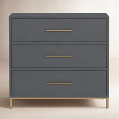 Accent Chest, 3 Drawers, Solid and Engineered Wood, Metal Base, Slate Gray