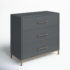 Accent Chest, 3 Drawers, Solid and Engineered Wood, Metal Base, Slate Gray