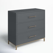Accent Chest, 3 Drawers, Solid and Engineered Wood, Metal Base, Slate Gray