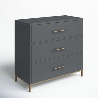 Accent Chest, 3 Drawers, Solid and Engineered Wood, Metal Base, Slate Gray
