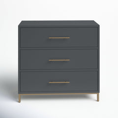 Accent Chest, 3 Drawers, Solid and Engineered Wood, Metal Base, Slate Gray