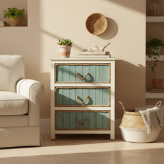 Accent Chest, 3 Drawers, Solid Wood in Weathered White and Blue