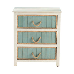 Accent Chest, 3 Drawers, Solid Wood in Weathered White and Blue