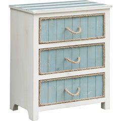 Accent Chest, 3 Drawers, Solid Wood in Weathered White and Blue