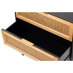 Accent Chest, 3 Drawers, Solid Wood Top, Woven Rattan Fronts, Brass Knobs