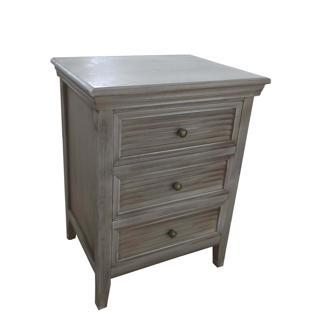 Accent Chest, 3 Louvered Drawers, Birch Solid Wood, Gray