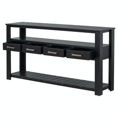 Accent Chest, 4 Drawers, 2 Shelves, Pine and Manufactured Wood, Navy Top, Black Base
