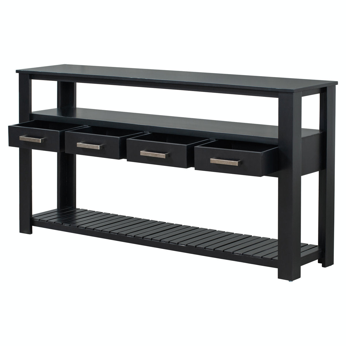 Accent Chest, 4 Drawers, 2 Shelves, Pine and Manufactured Wood, Navy Top, Black Base