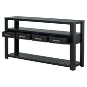 Accent Chest, 4 Drawers, 2 Shelves, Pine and Manufactured Wood, Navy Top, Black Base