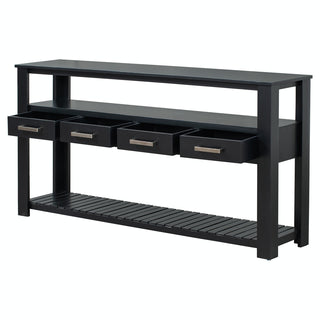 Accent Chest, 4 Drawers, 2 Shelves, Pine and Manufactured Wood, Navy Top, Black Base