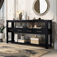 Accent Chest, 4 Drawers, 2 Shelves, Pine and Manufactured Wood, Navy Top, Black Base
