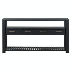 Accent Chest, 4 Drawers, 2 Shelves, Pine and Manufactured Wood, Navy Top, Black Base
