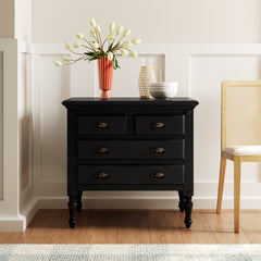 Accent Chest, 4 Drawers, Solid and Engineered Wood, Black
