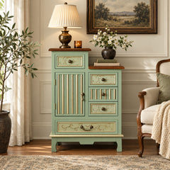 Accent Chest, 5 Drawers and 1 Cabinet, Solid and Manufactured Wood, Green