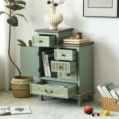 Accent Chest, 5 Drawers and 1 Cabinet, Solid and Manufactured Wood, Green