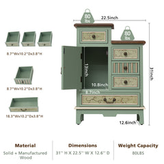Accent Chest, 5 Drawers and 1 Cabinet, Solid and Manufactured Wood, Green