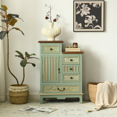 Accent Chest, 5 Drawers and 1 Cabinet, Solid and Manufactured Wood, Green