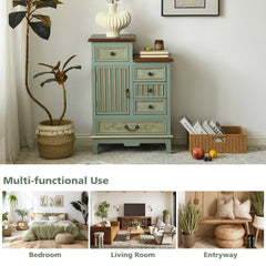 Accent Chest, 5 Drawers and 1 Cabinet, Solid and Manufactured Wood, Green