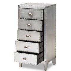 Accent Chest, 5 Drawers, Manufactured Wood and Metal, Silver