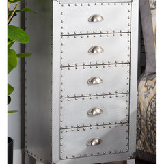 Accent Chest, 5 Drawers, Manufactured Wood and Metal, Silver