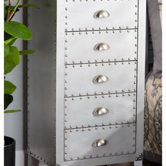 Accent Chest, 5 Drawers, Manufactured Wood and Metal, Silver