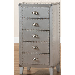 Accent Chest, 5 Drawers, Manufactured Wood and Metal, Silver