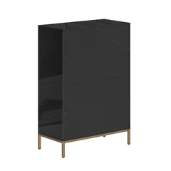 Accent Chest, 5 Drawers, MDF and Metal, Black, Gold Tapered Legs