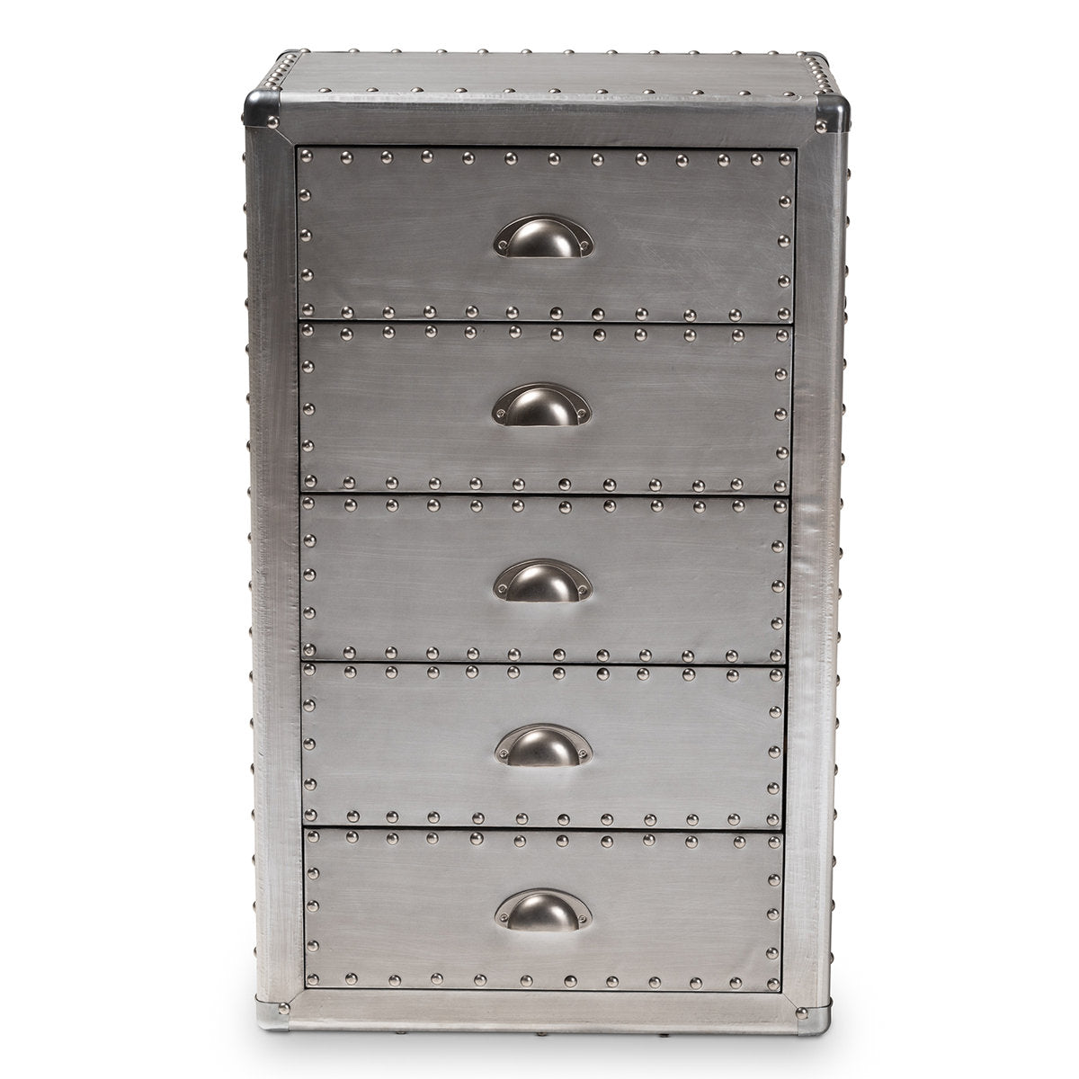 Accent Chest, 5 Drawers, Silver Metal Top, Manufactured Wood Base