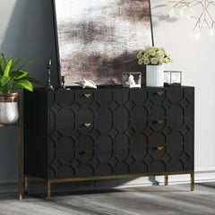 Accent Chest, 6 Drawers, Manufactured Wood, Iron Base