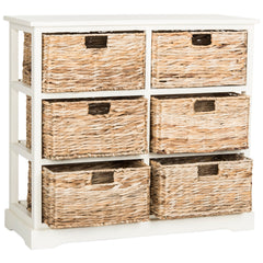 Accent Chest, 6 Woven Basket Drawers, Solid Pine Wood