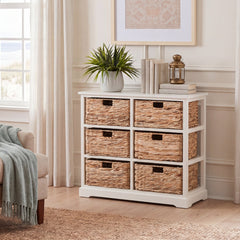 Accent Chest, 6 Woven Basket Drawers, Solid Pine Wood