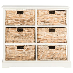 Accent Chest, 6 Woven Basket Drawers, Solid Pine Wood