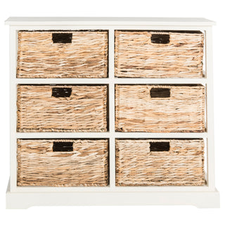 Accent Chest, 6 Woven Basket Drawers, Solid Pine Wood