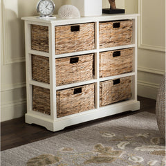 Accent Chest, 6 Woven Basket Drawers, Solid Pine Wood