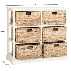 Accent Chest, 6 Woven Basket Drawers, Solid Pine Wood