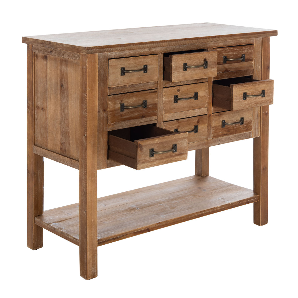 Accent Chest, 9 Drawers, Natural Oak Solid and Manufactured Wood