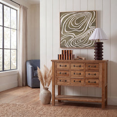 Accent Chest, 9 Drawers, Natural Oak Solid and Manufactured Wood