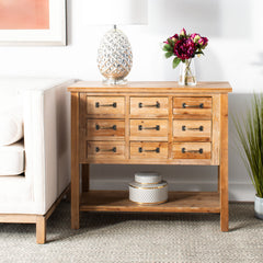 Accent Chest, 9 Drawers, Natural Oak Solid and Manufactured Wood