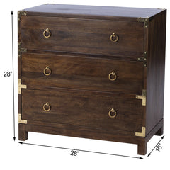 Accent Chest, Three Drawers, Brown with Brass Hardware