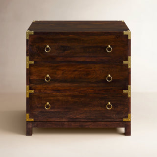 Accent Chest, Three Drawers, Brown with Brass Hardware