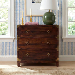 Accent Chest, Three Drawers, Brown with Brass Hardware