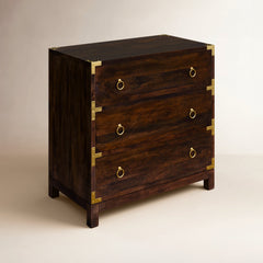 Accent Chest, Three Drawers, Brown with Brass Hardware