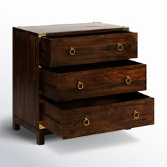 Accent Chest, Three Drawers, Brown with Brass Hardware