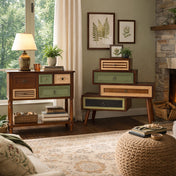 Accent Chest with 12 Drawers and 4 Cabinets in Green and Brown