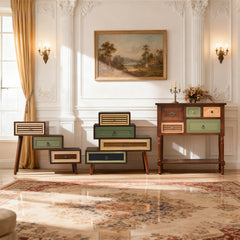 Accent Chest with 12 Drawers and 4 Cabinets in Green and Brown