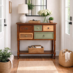 Accent Chest with 12 Drawers and 4 Cabinets in Green and Brown