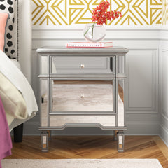 Accent Chest with 2 Drawers in Silver Mirrored Finish