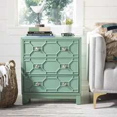 Accent Chest with 3 Drawers in Turquoise Solid Rubberwood